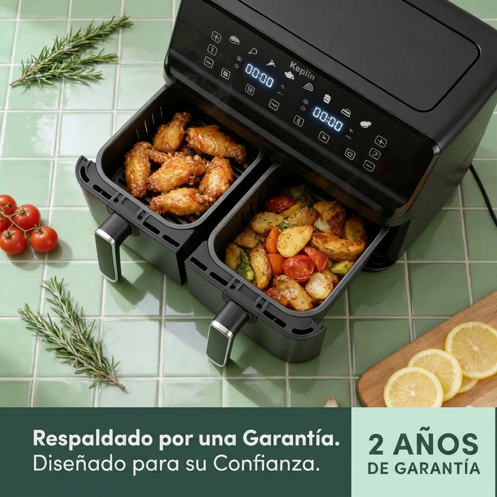 Freidora de aire Keplin de doble zona: freidora de bajo consumo con 6 funciones de cocción, capacidad extragrande para comidas saludables. Asa, hornea, deshidrata y deja los alimentos crujientes. Tamaño familiar de 9 / 9,5 L. - Image 4
