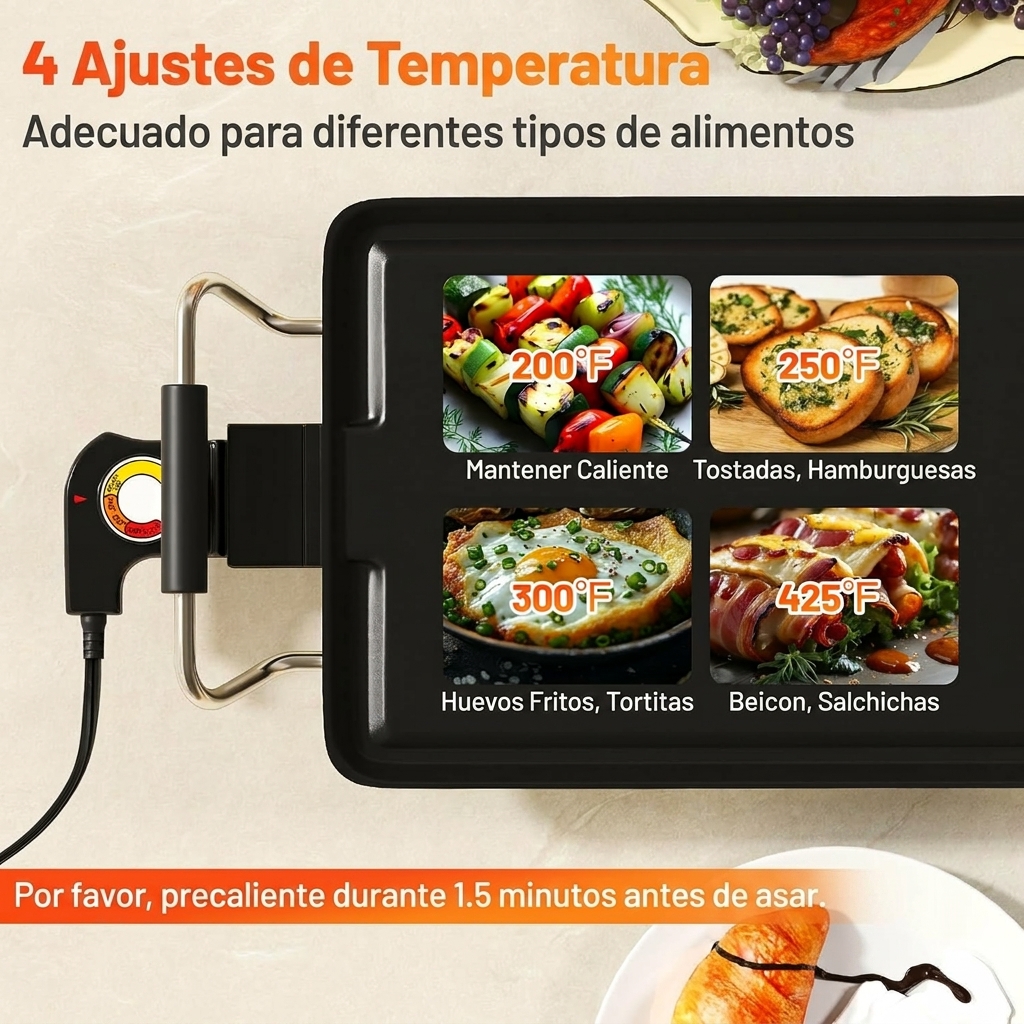 Plancha de asar Eléctrica 90x23 cm Superficie antiadherente a la piedra 2000w con Termostato Regulable y Bandeja para Recogida de Grasa - Bild 4