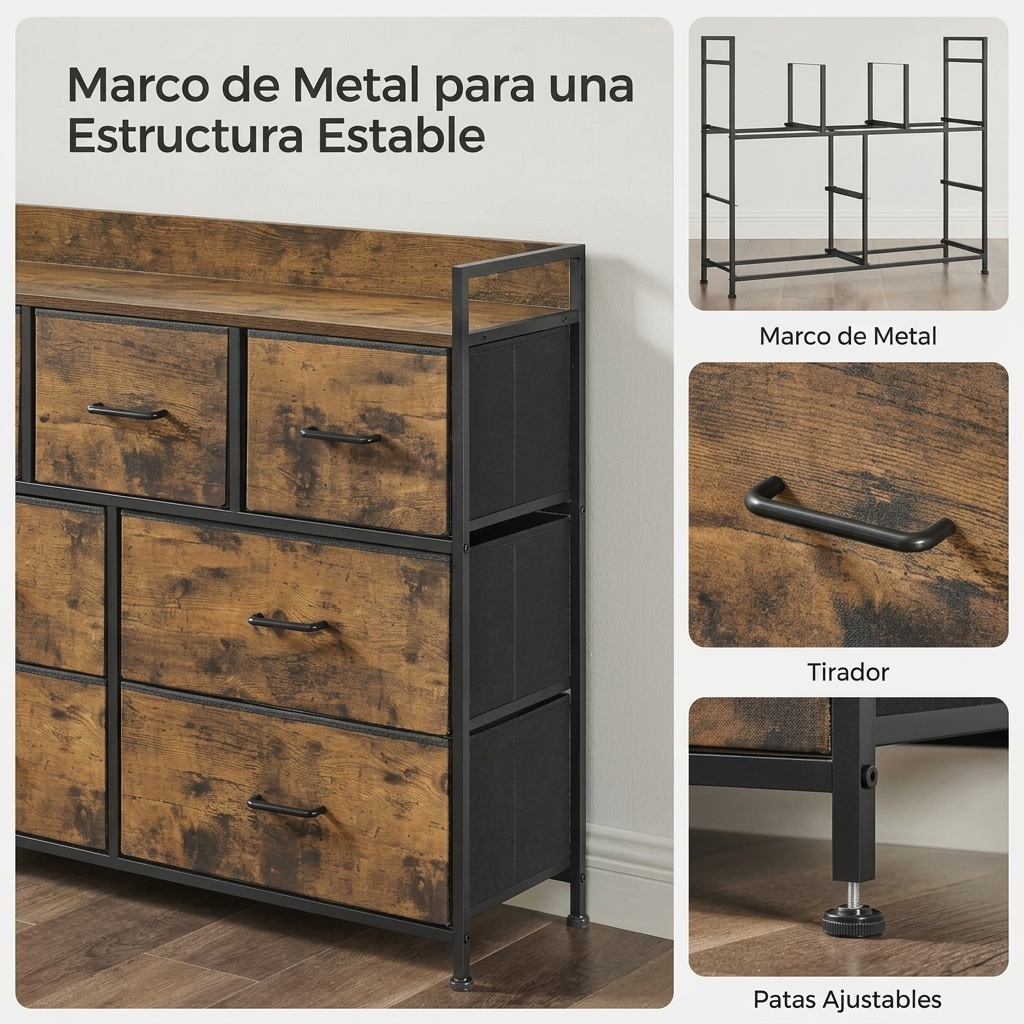 Cómoda SONGMICS: mueble organizador de tela con 7 cajones, asas y estructura metálica resistente, ideal para dormitorio. - Bild 2