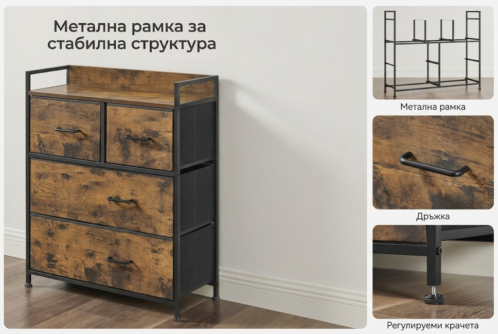 SONGMICS скрин с чекмеджета – текстилен шкаф за съхранение със 7 чекмеджета, с дръжки и здрава метална рамка за спалня. - Bild 4