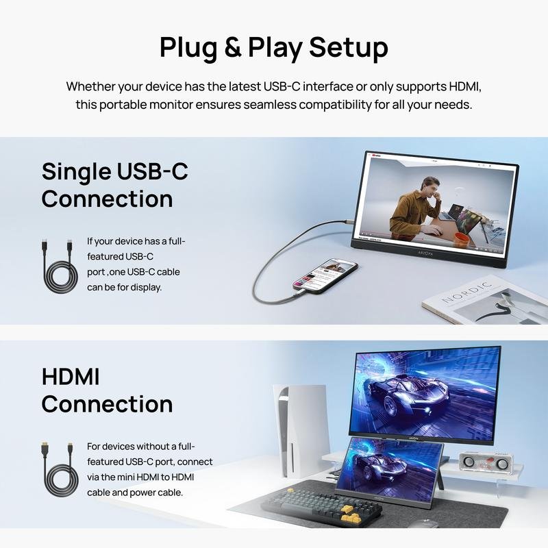 ARZOPA Portable Monitor 16.1"/17.3" FHD 1080P 60Hz/144Hz Laptop Screen Extender for PC Mac Xbox Switch PS5 iPhone IPS Display Computer Display HDR External Screen Game Workfromhome - Bild 9