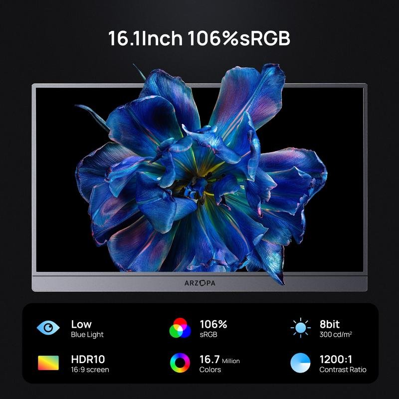 ARZOPA Portable Monitor 16.1"/17.3" FHD 1080P 60Hz/144Hz Laptop Screen Extender for PC Mac Xbox Switch PS5 iPhone IPS Display Computer Display HDR External Screen Game Workfromhome - Bild 4